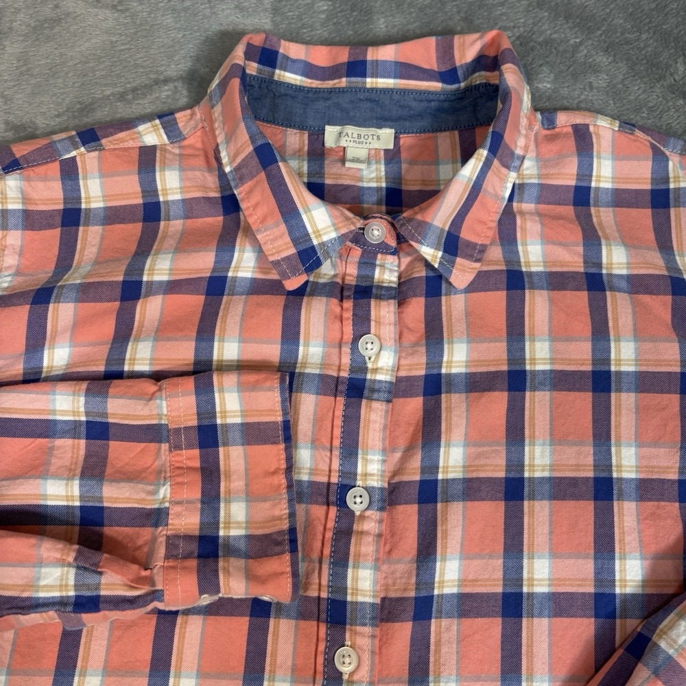 Talbots Button Up Shirt Size 2xL Womens Pink‎ Blue PlaidTop Blouse Cotton